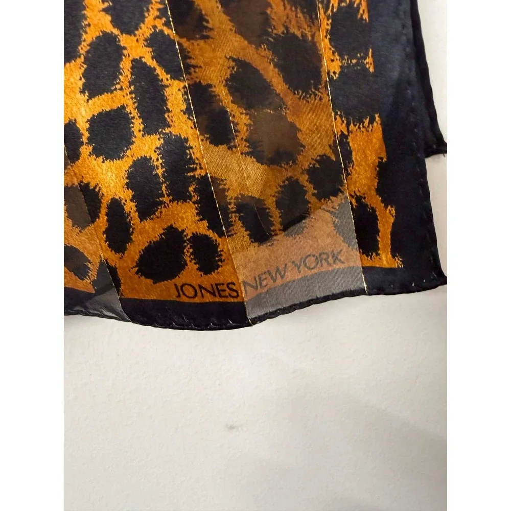 Vtg Jones New York Leopard Scarf Gold Metallic Stripe Animal Brown Black 52x10